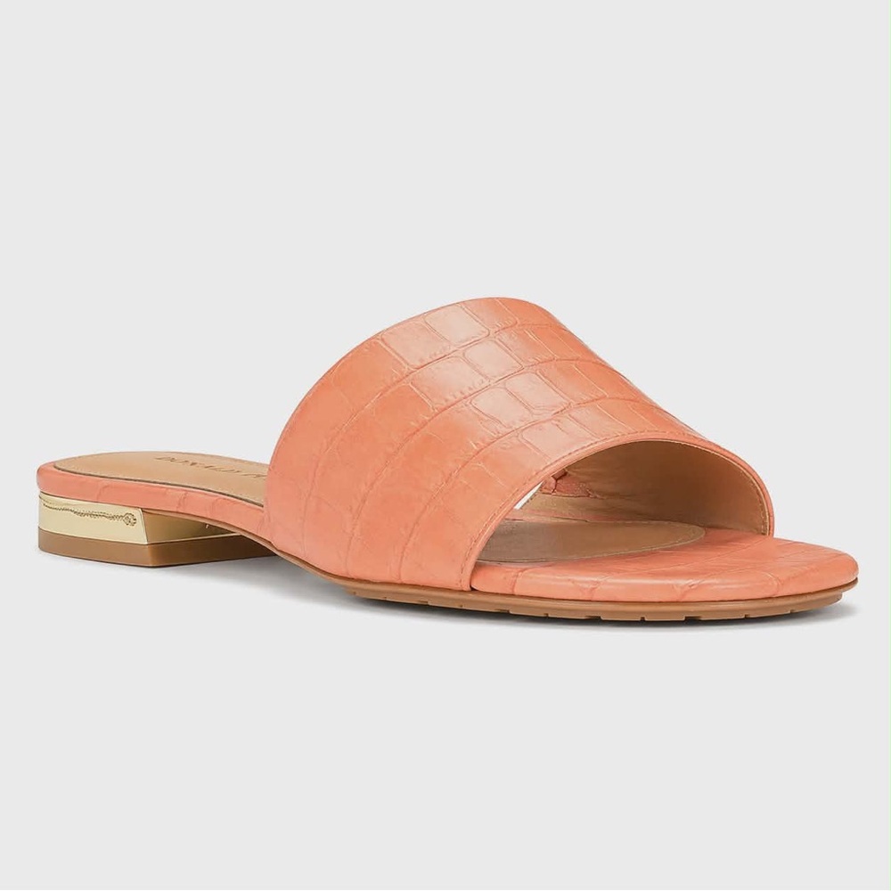 NIB. Sz 38. Box Donald J. Pliner sherbet leather Slide flat Sandals.